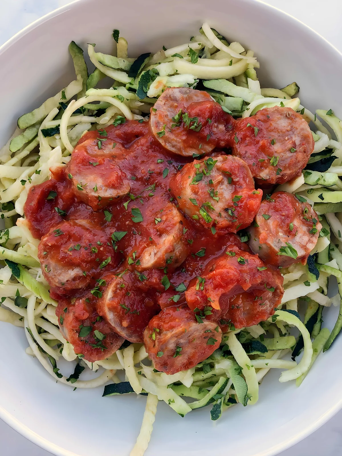 Zoodles with Italian Sausage and Onion