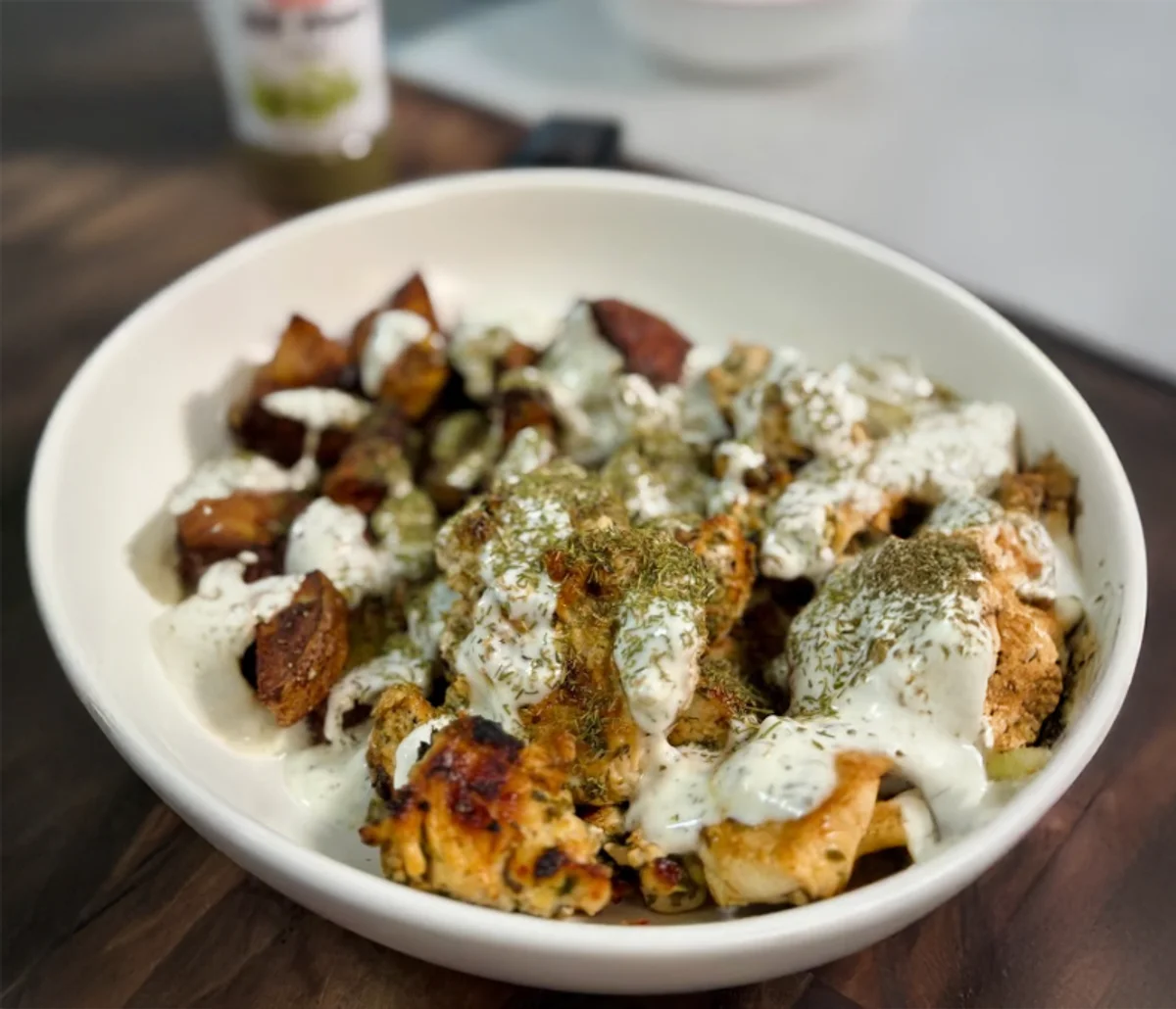 Lemon Herb Chicken with Creamy Garlic Dill Sauce & Roasted Potatoes