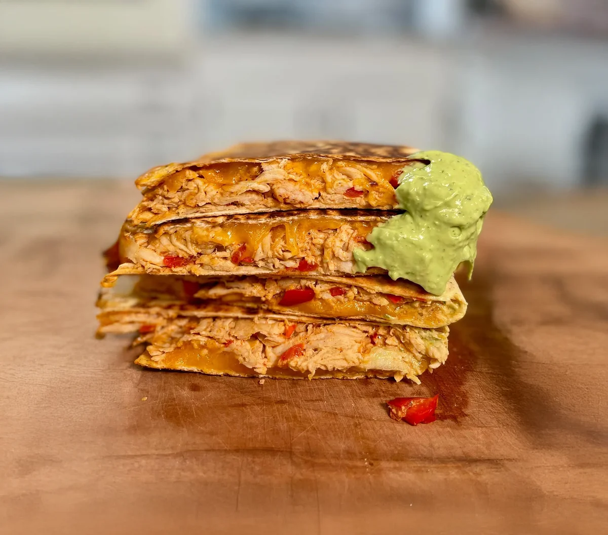 High Protein Chicken Quesadilla with Avocado Yogurt Sauce