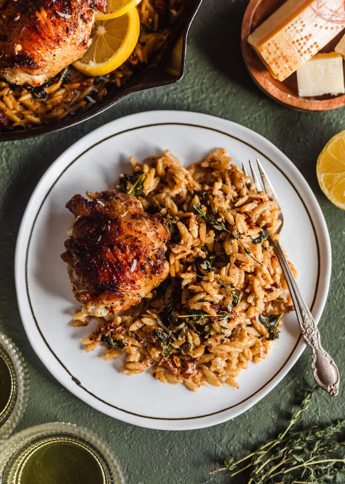 Creamy Tuscan Chicken And Orzo Skillet