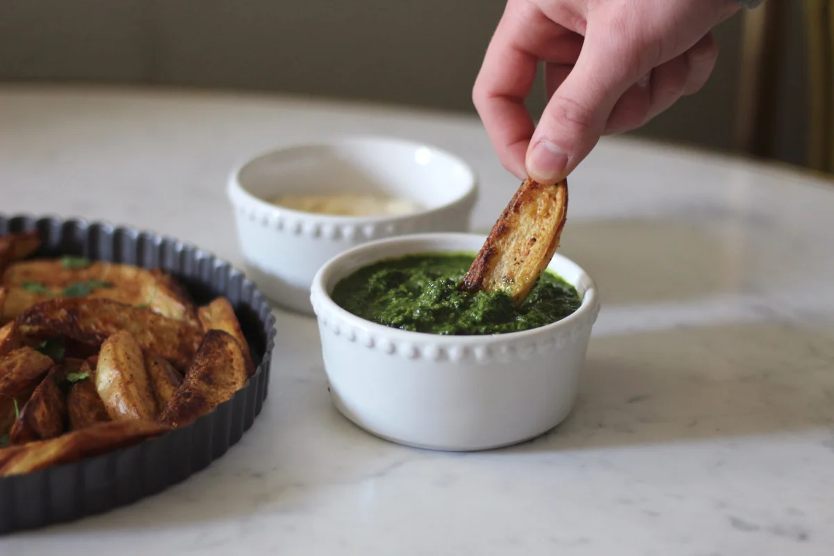 Potato Wedges With Zhoug + Garlic Aioli
