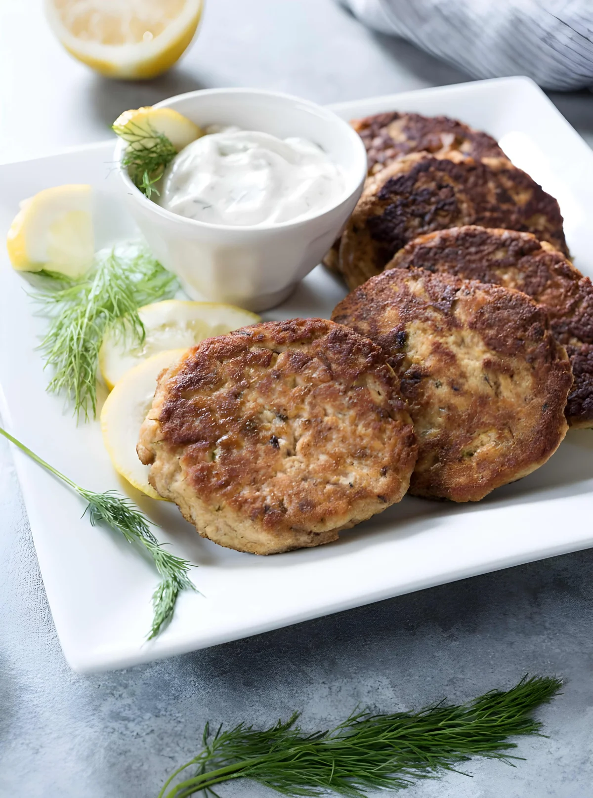Crispy Salmon Patties with Lemon Dill Sauce