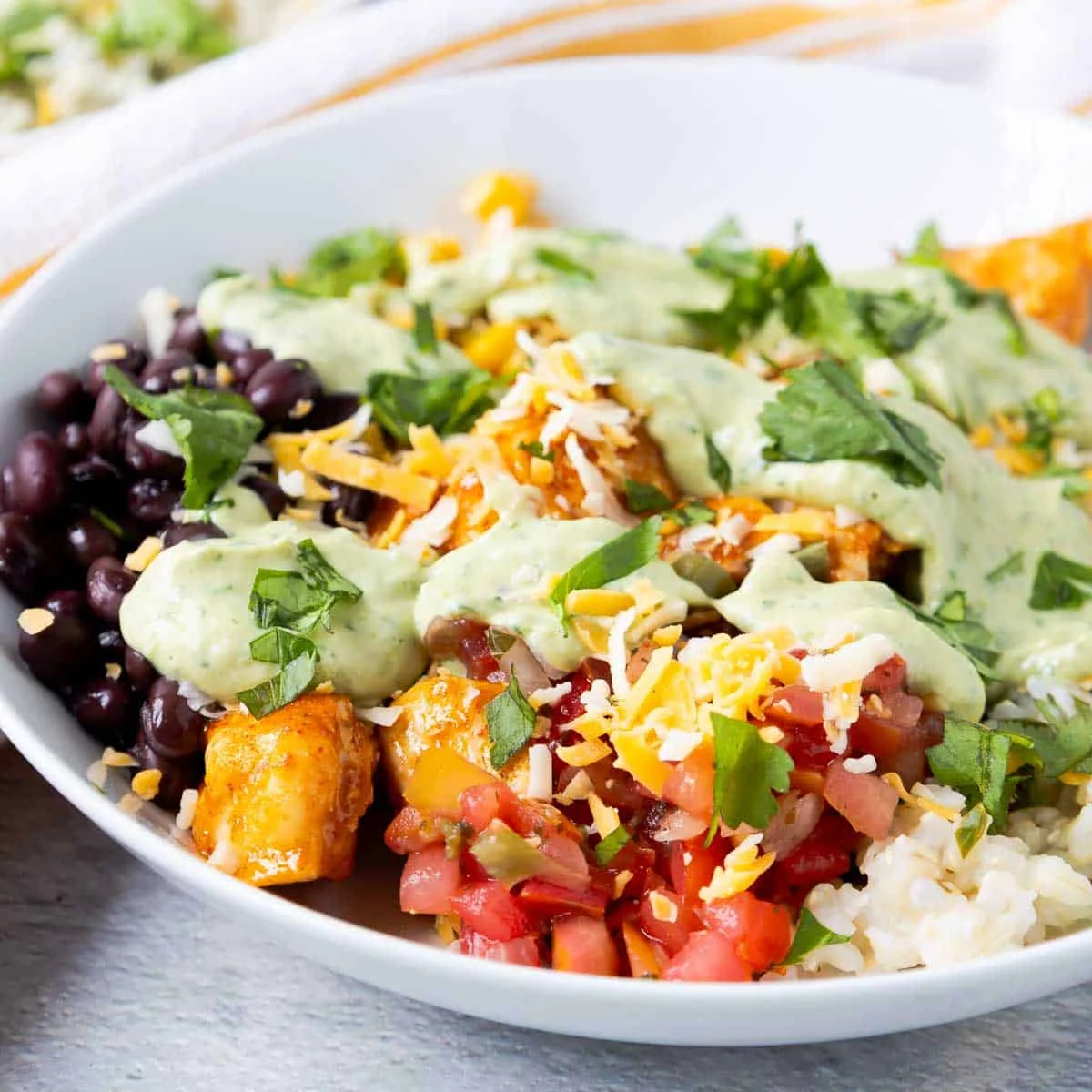 Southwest Chicken Rice Bowls with Avocado Dressing