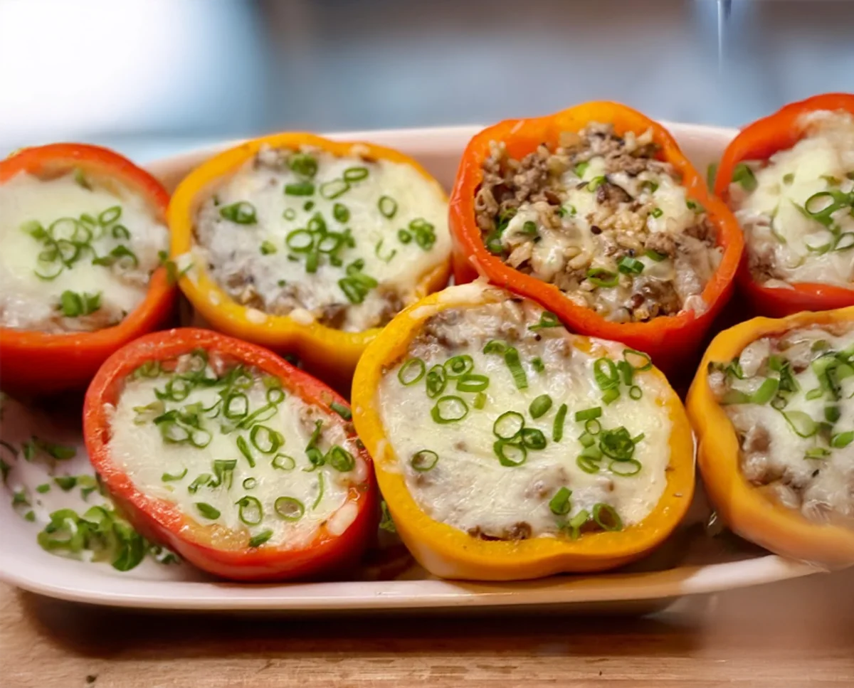 Cheesy Beef and Rice Stuffed Peppers