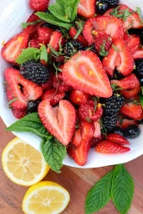 Berries and Cream with Mint and Honey Lemon Syrup
