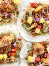 Roasted Cauliflower and Chickpea Tacos with Pineapple Salsa
