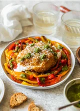 Fried Burrata With Roasted Peppers & Pesto