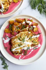Cauliflower Steaks with Beet Bean Puree