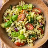 Chickpea Orzo Salad with Pesto