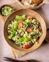 Chickpea Orzo Salad with Pesto