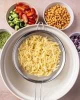 Chickpea Orzo Salad with Pesto
