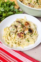 Chicken Meatball with Fettuccine Alfredo
