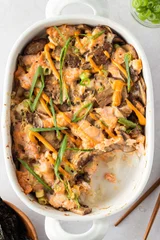 Sushi Bake with Salmon and Mushrooms 