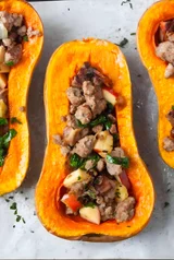 Whole30 Sausage Apple Stuffed Butternut Squash