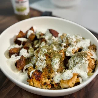 Lemon Herb Chicken with Creamy Garlic Dill Sauce & Roasted Potatoes