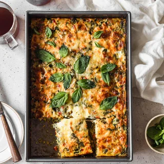 Roasted Veggie Breakfast Casserole With Pesto