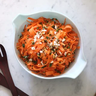 Carrot Salad With Pistachios + Queso Fresco + Shallot Dressing