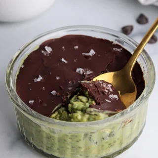Matcha Overnight Oats with Chocolate Shell