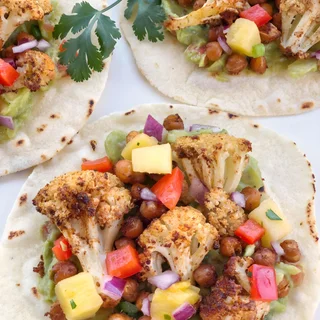 Roasted Cauliflower and Chickpea Tacos with Pineapple Salsa