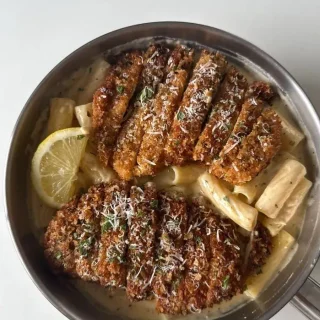 Lemon Garlic Parmesan Pasta with Crispy Chicken