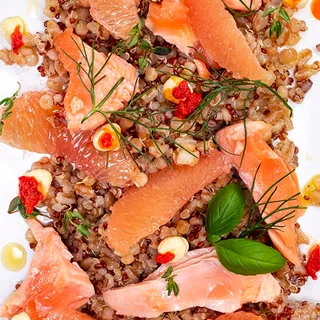 Poached Salmon, Grains, Grapefruit, and Chile – Tyler Florence Style