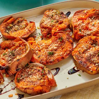Mediterranean Smashed Sweet Potatoes