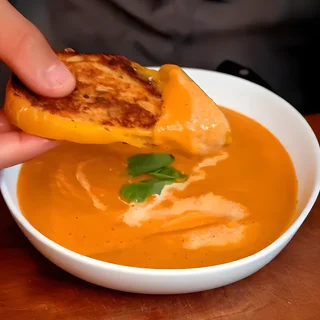 Roasted Garlic Tomato Soup with Grilled Cheese