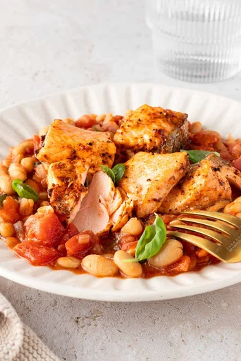 Tuscan Style White Beans with Salmon