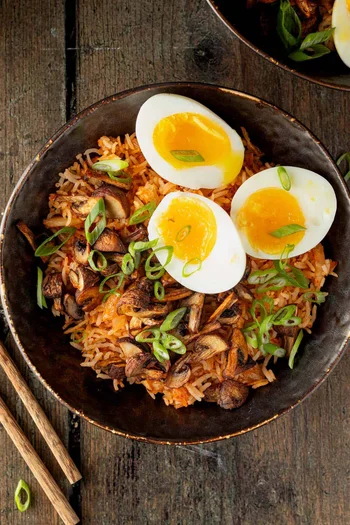 Kimchi Rice Bowl with Crispy Mushrooms