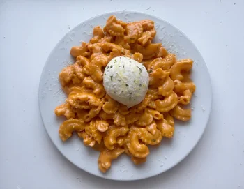 Creamy Gochujang Pasta with Roasted Garlic & Burrata