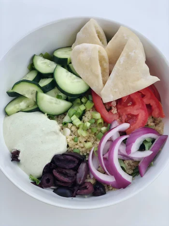 Mediterranean Quinoa Bowls with Cashew Tzatziki Sauce