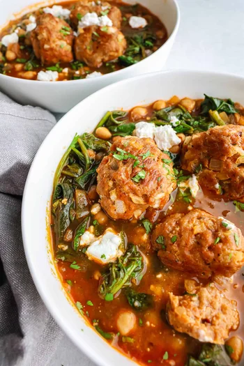 Chickpea and Spinach Stew with Turkey Meatballs