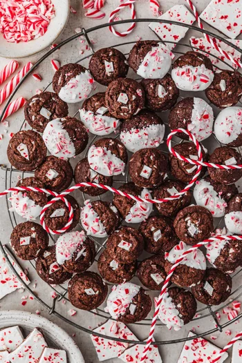Chewy Mini Chocolate Peppermint Bark Cookies