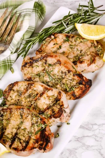 Grilled Boneless Pork Chops with Garlic and Rosemary