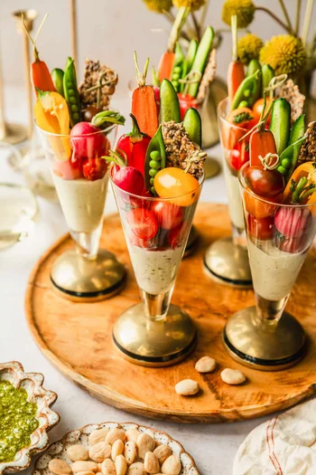 Super Simple Crudités Cups with Pesto Dip