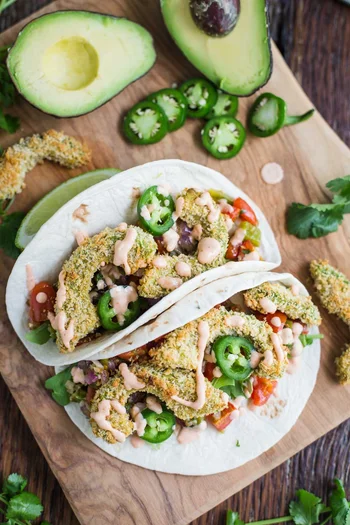 Baked Avocado Tacos w/ Roasted Veggie Salsa