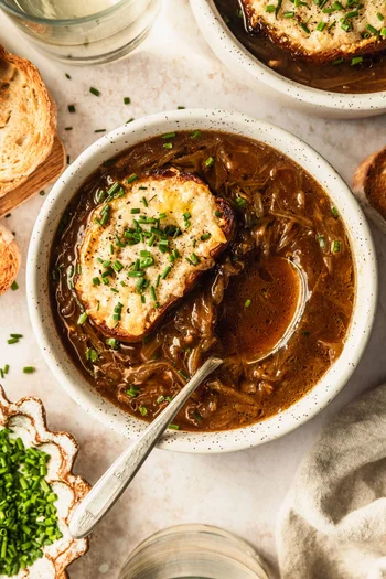 French Shallot Soup with Gruyère Croutons