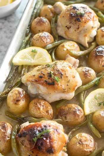 Sheet Pan Chicken Thighs with Potatoes and Green Beans