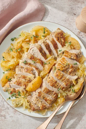 Slow Cooker Pork Tenderloin with Apples and Sauerkraut