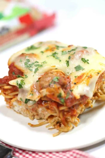 Spaghetti Casserole with Meatballs