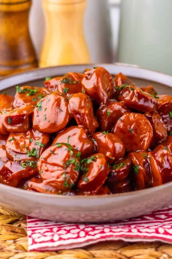 Sweet and Spicy Crock Pot Kielbasa Bites