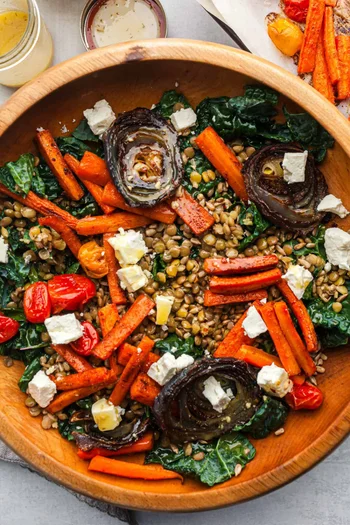 Kale Lentil Salad with Roasted Vegetables 