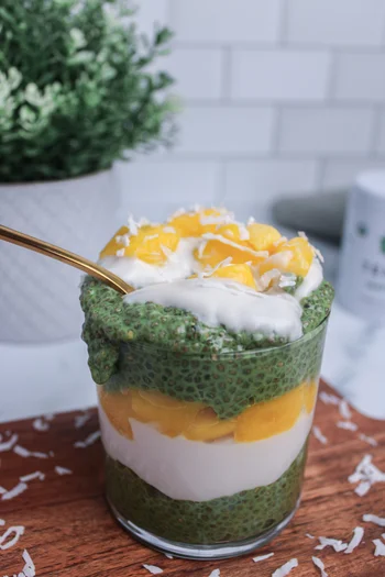 Matcha Mango Coconut Chia Pudding