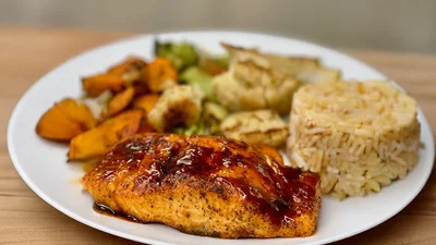 Salmon Veggie Rice Bowl