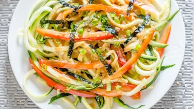 Japanese Zucchini Noodle Salad with Miso Dressing