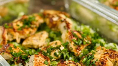 Lemon Garlic Chicken with Broccoli Cheddar Rice