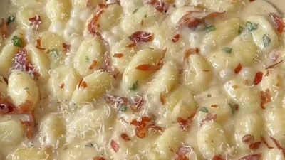 Truffle Cream Gnocchi with Crispy Prosciutto & Roasted Garlic
