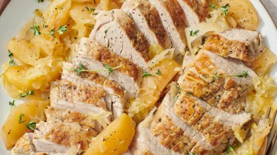 Slow Cooker Pork Tenderloin with Apples and Sauerkraut