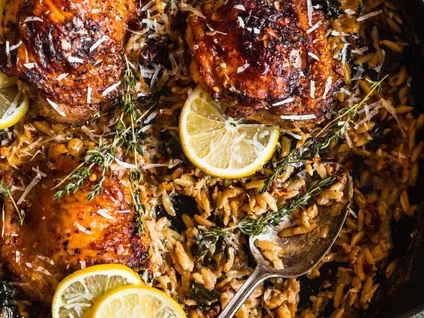 Creamy Tuscan Chicken And Orzo Skillet